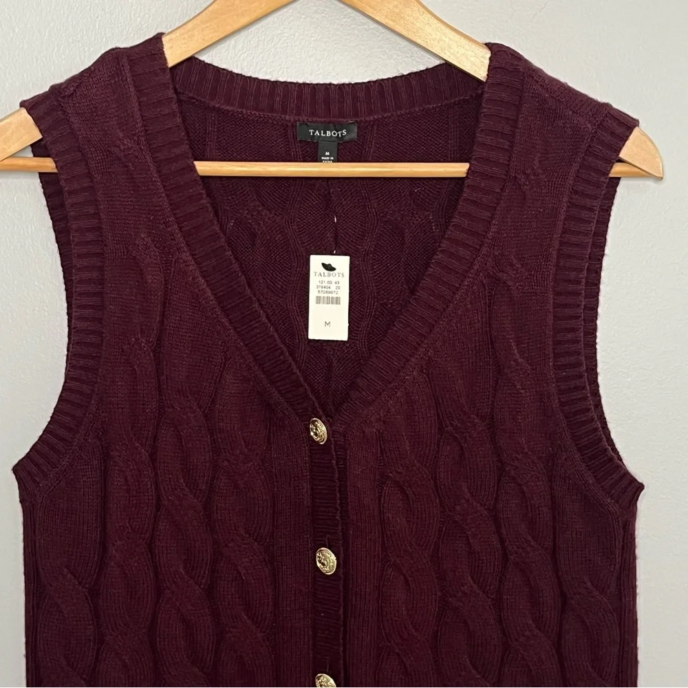 Talbots NWT Cable Knit Sweater Vest Size Medium Cotton Blend Old Money Layering - Picture 3 of 11